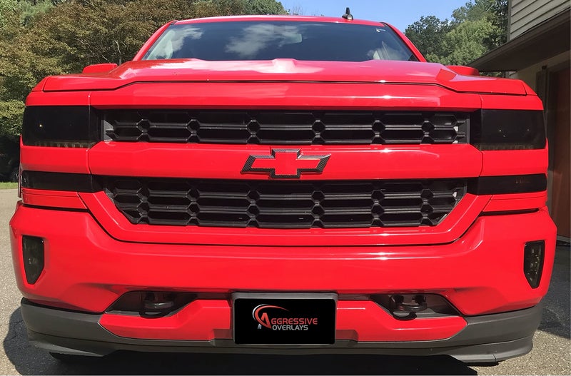 Aggressive Overlays for: 2016-2018 Chevy Silverado 1500 Smoked Head Light Overlays Film Tinted Vinyl Tint Film Black Out 20% Dark (20% Dark Smoke) - Image 2